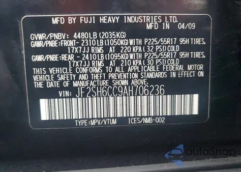 2010 Subaru Forester 2.5X Premium z USA, uszkodzony, nr VIN JF2SH6CC9AH706236